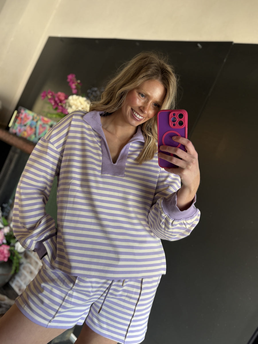 W27 Lavender/Cream Long-sleeve Top