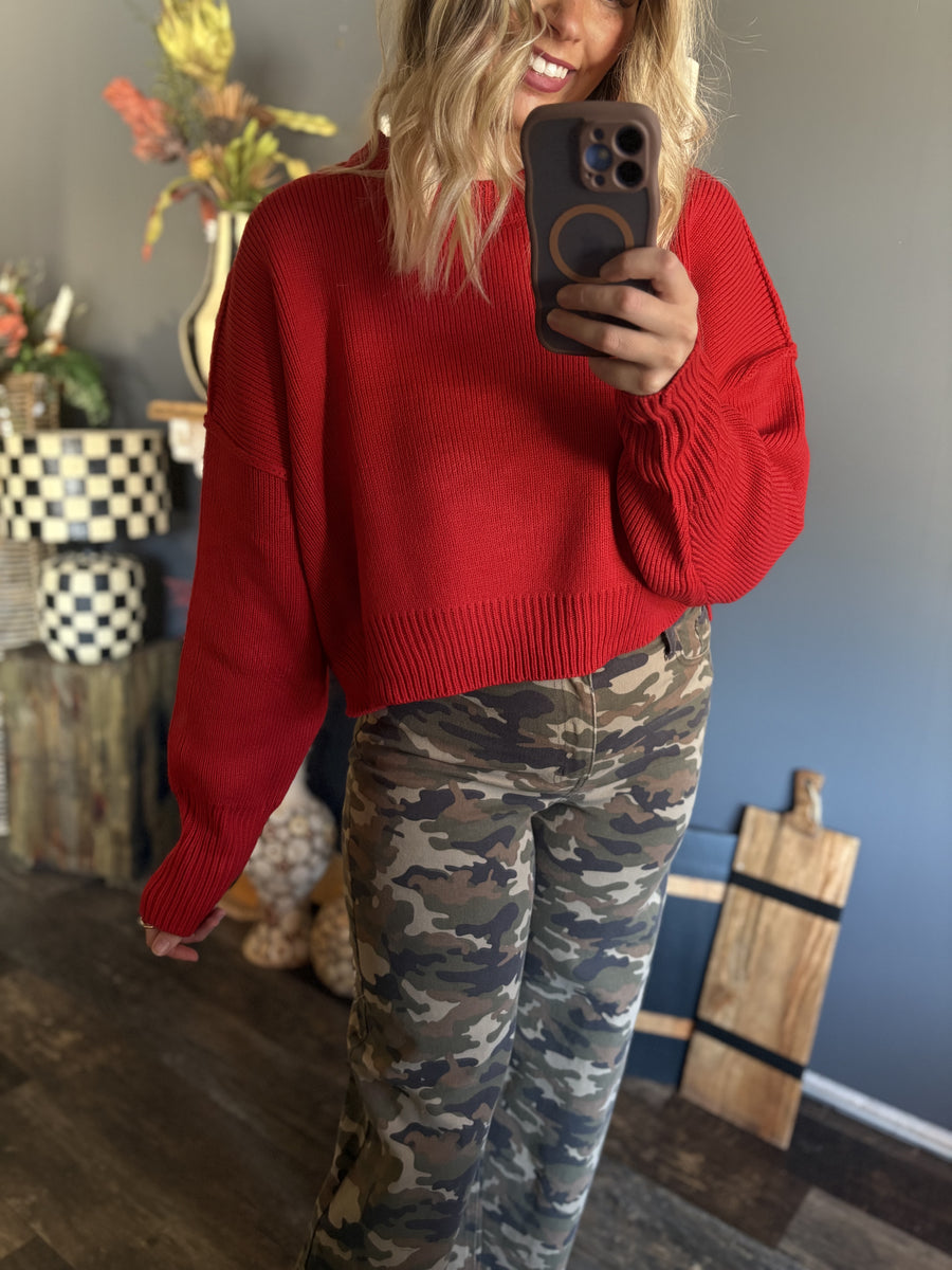 W187 Red Long Sleeve Sweater