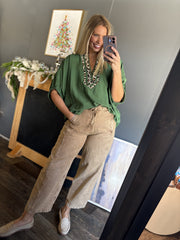 W149 Green Leopard Blouse