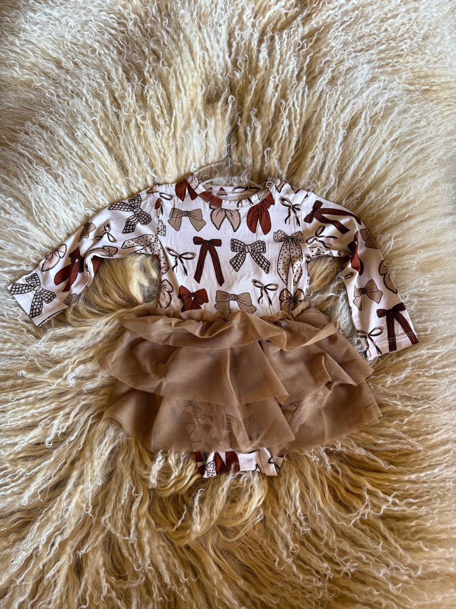 Long sleeve Tan Bows Dress