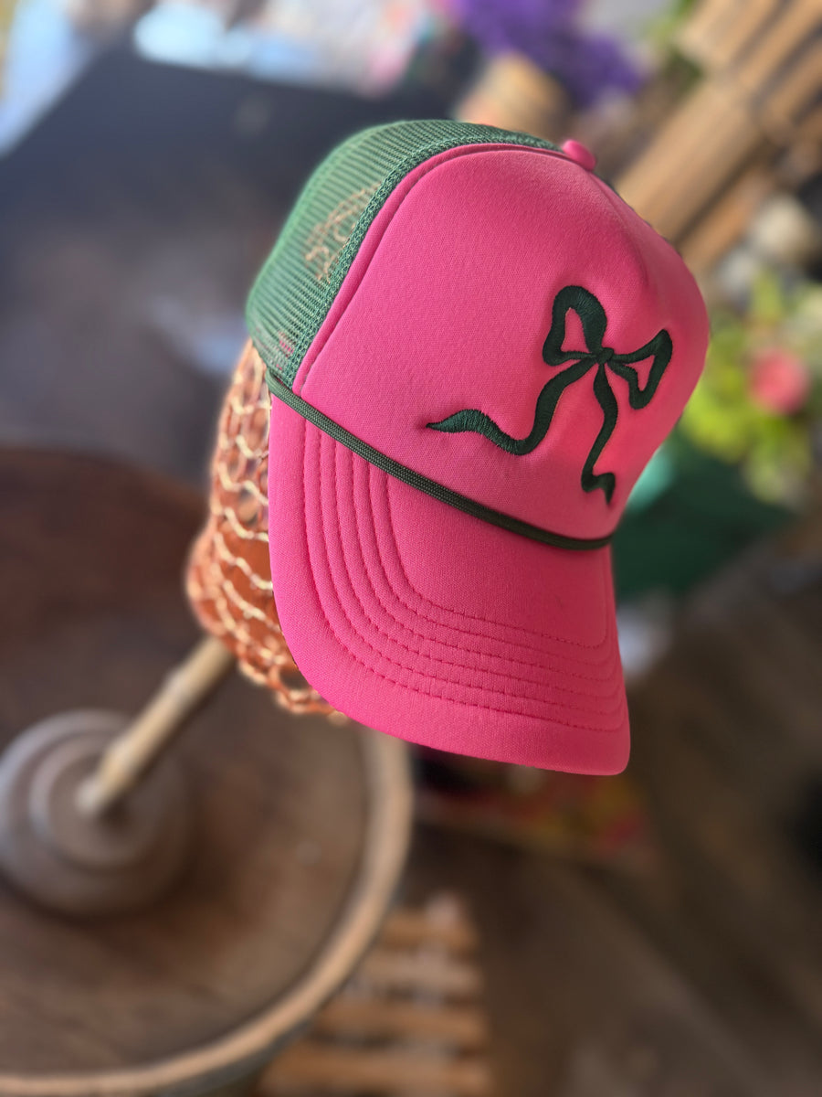 Pink & Green Bow Trucker Hat
