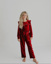 K151 Burgundy Velvet Pant Set
