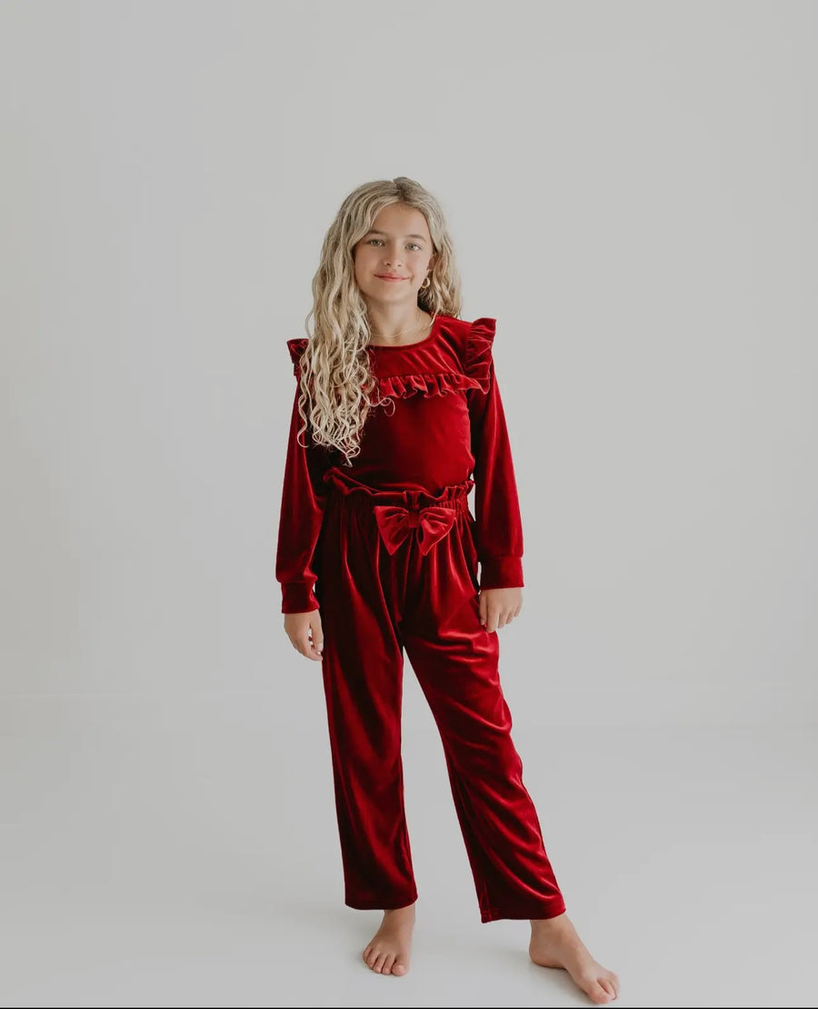 K151 Burgundy Velvet Pant Set
