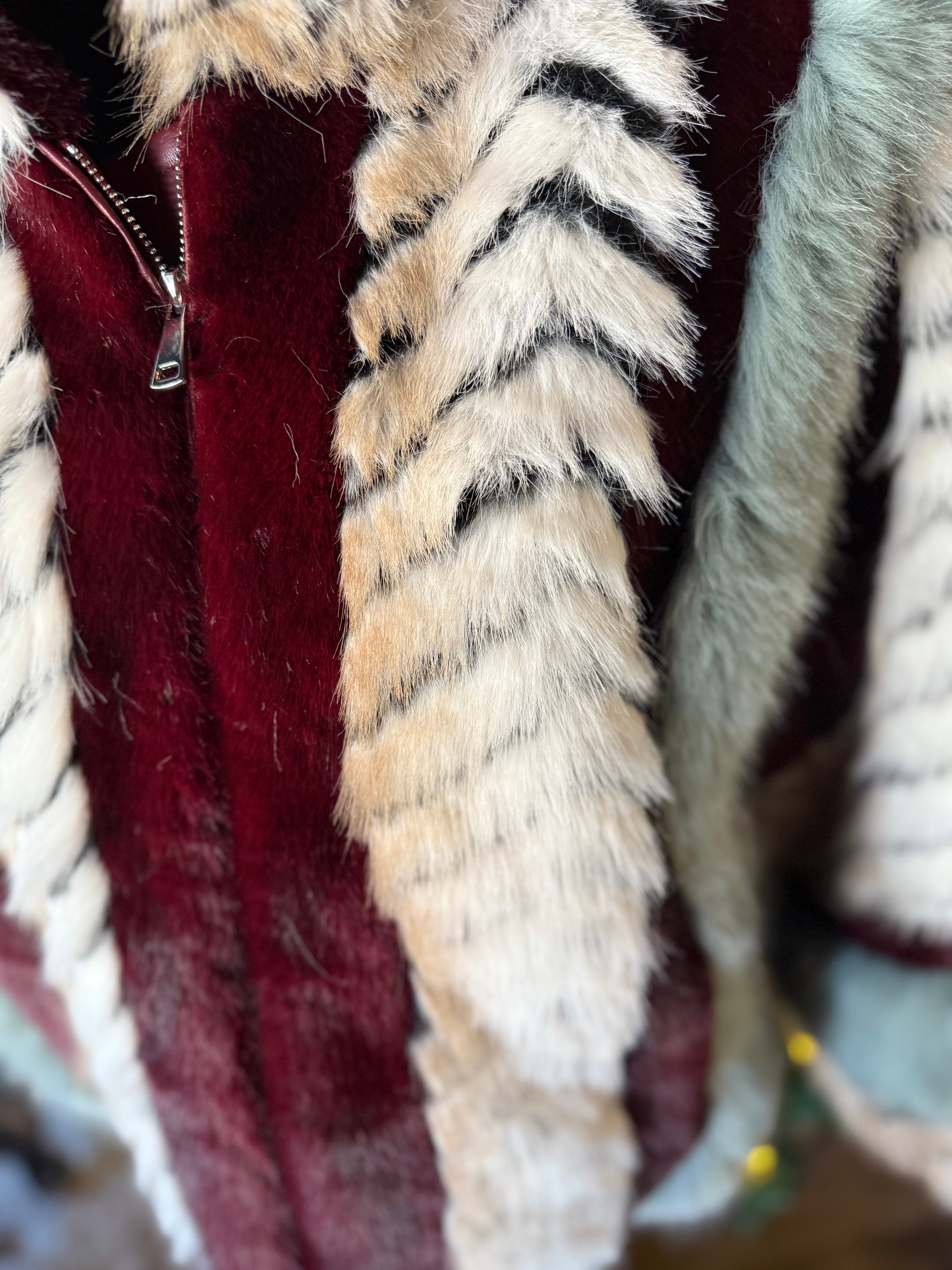 Multi Chevron Faux Fur Coat