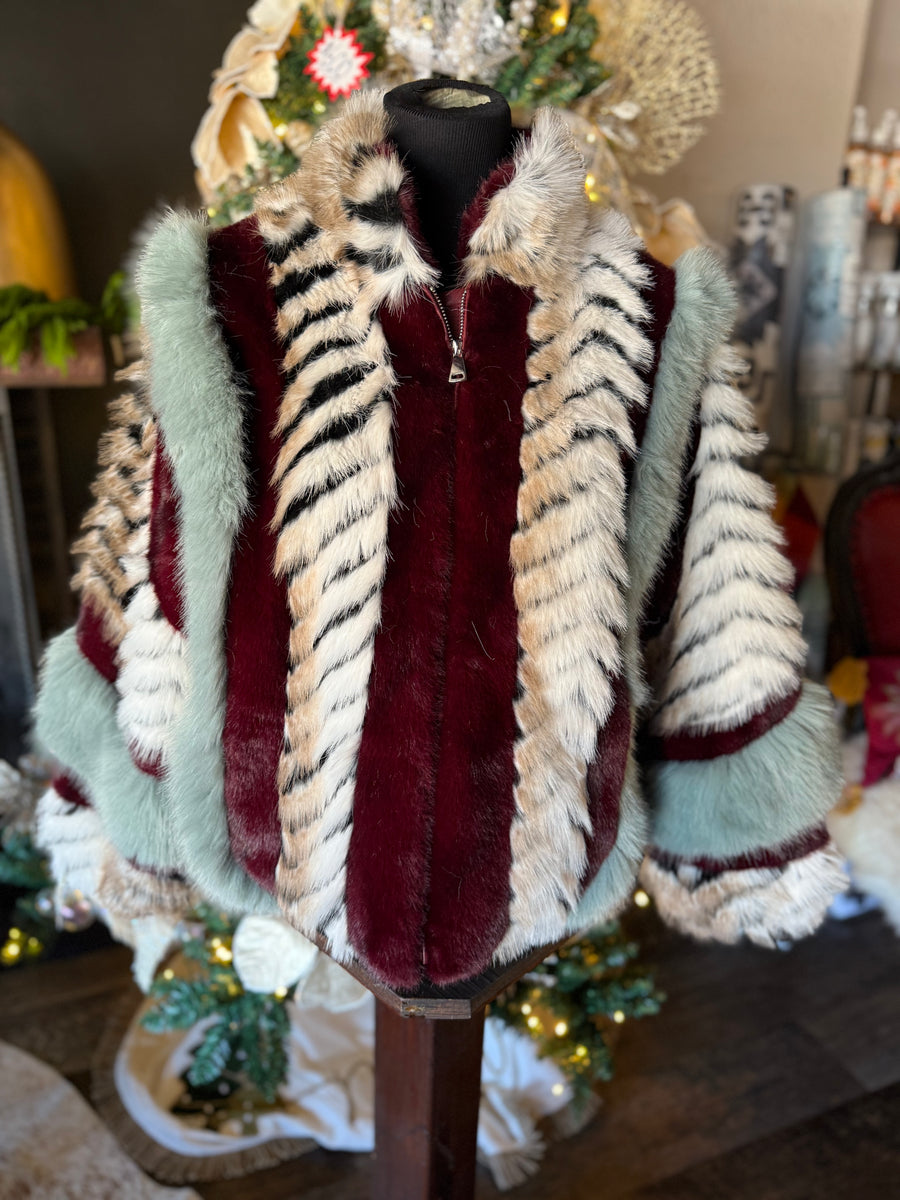 Multi Chevron Faux Fur Coat