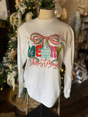 Colorful Bow Merry Christmas L/S Tee