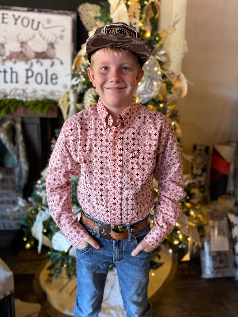 K8 Boys Light Pink Long Sleeve Button Up