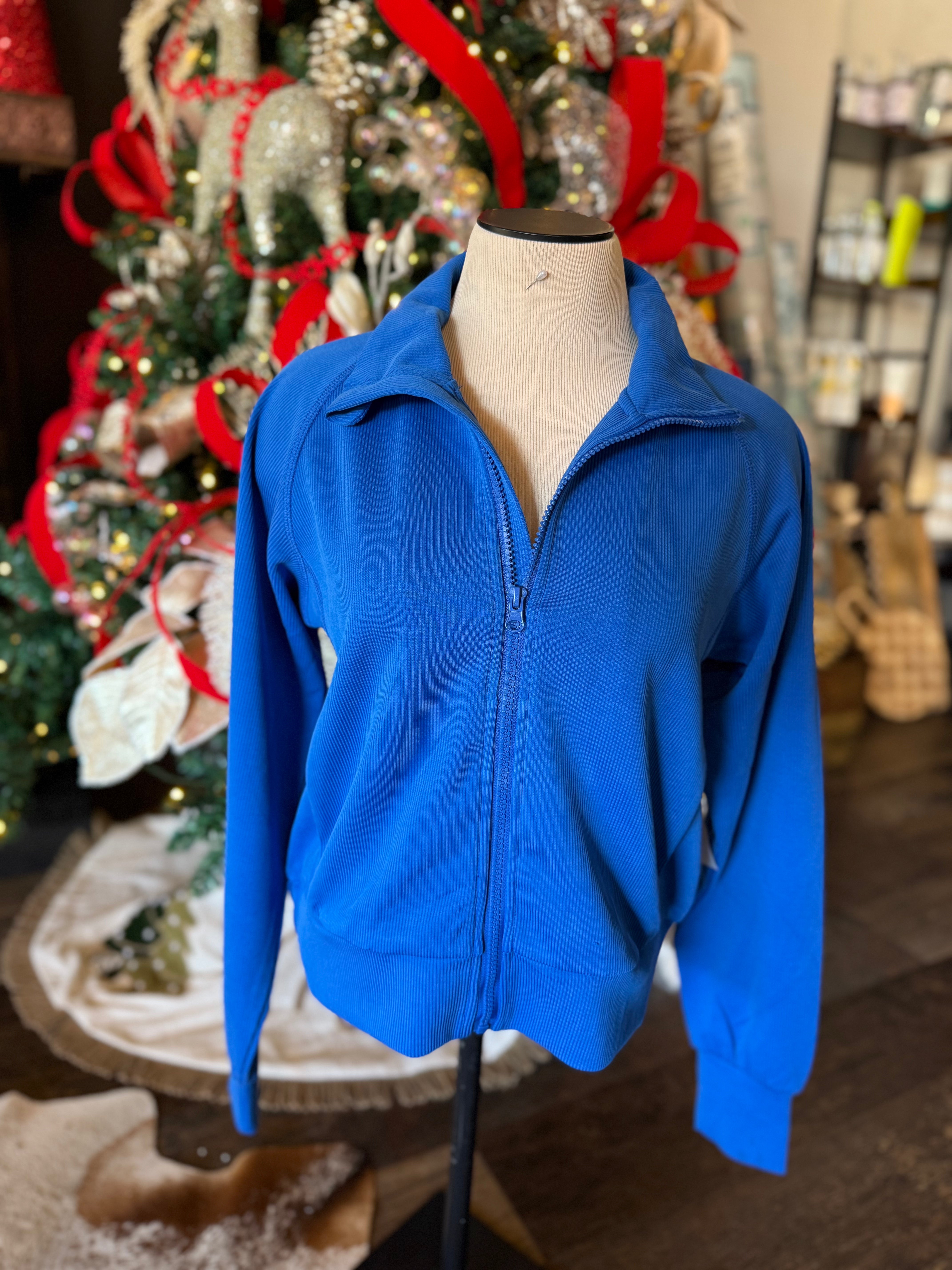 Luxe Sand Wash Rib Zip Jacket - Deep Indigo