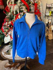 Luxe Sand Wash Rib Zip Jacket - Deep Indigo