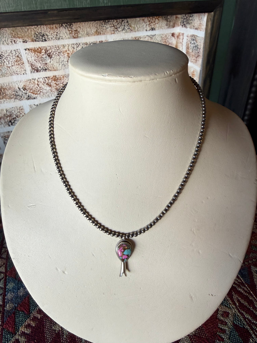 T15 18in. 3mm pearl with attached Cotton Candy Blossom