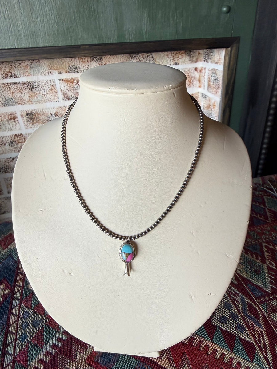 T17 18in. 3mm pearl with attached Cotton Candy Blossom