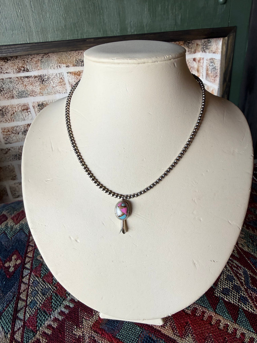 T12 18in. 3mm pearl with attached Cotton Candy Blossom