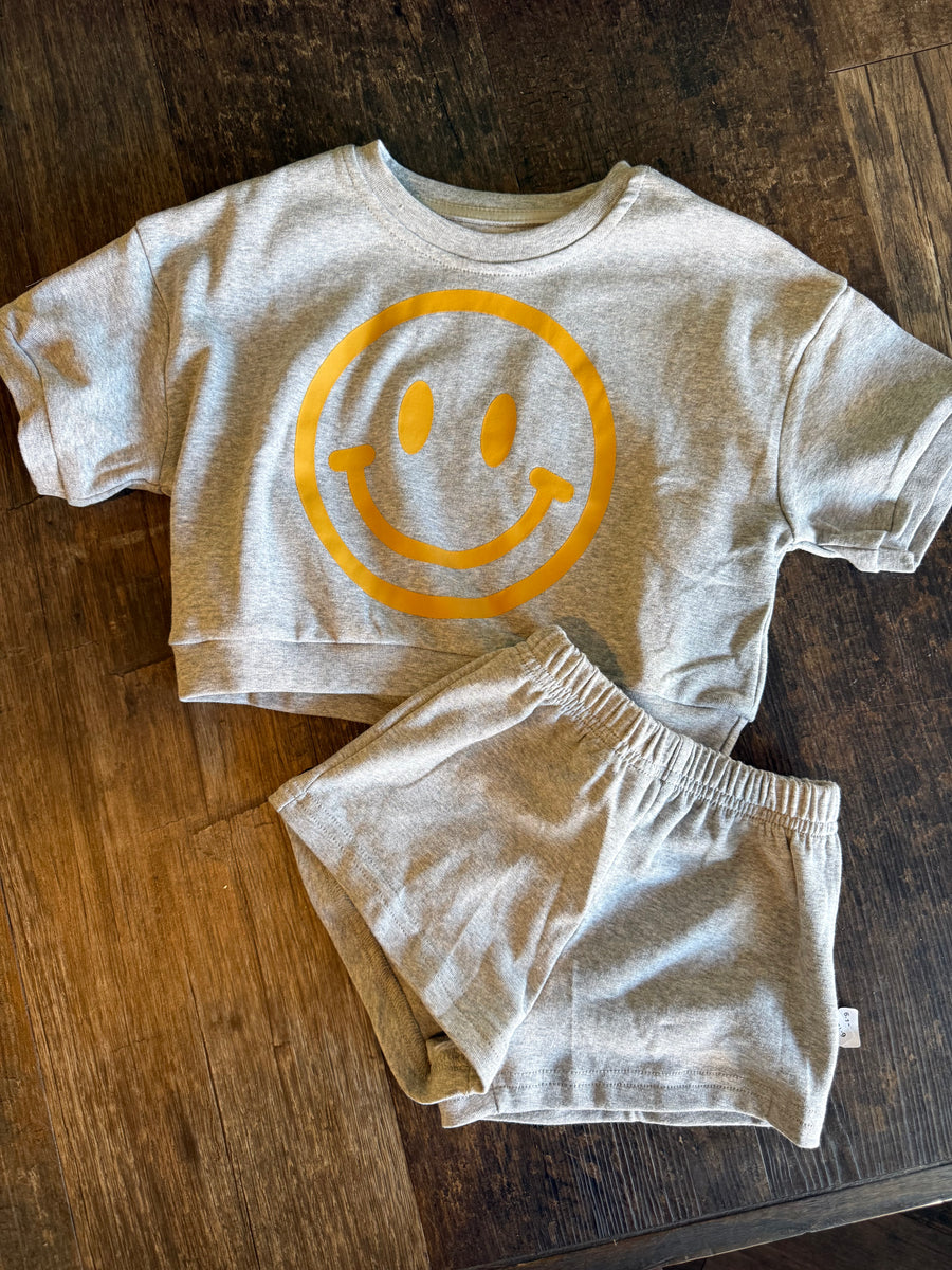Heather Gray Short Sleeve Smiley Set
