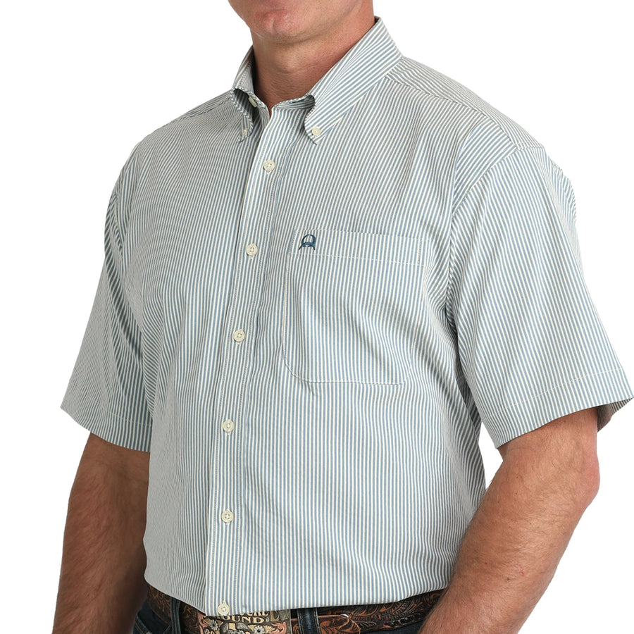 C4166 Blue Striped Short-sleeve Button up
