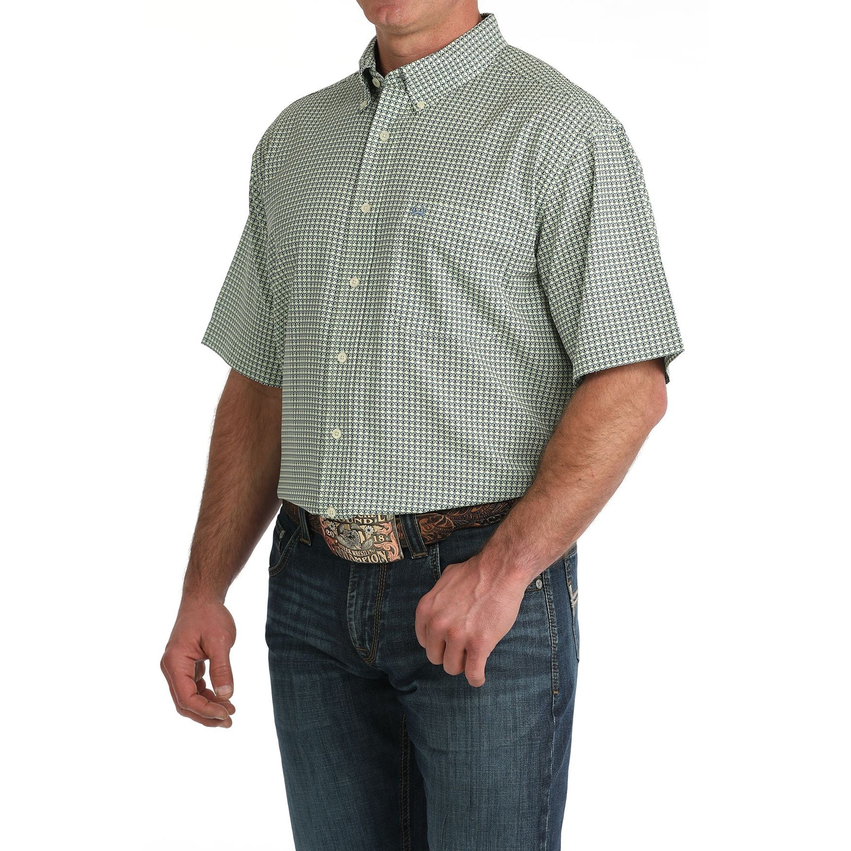 C4164 Green Short Sleeve Button Up
