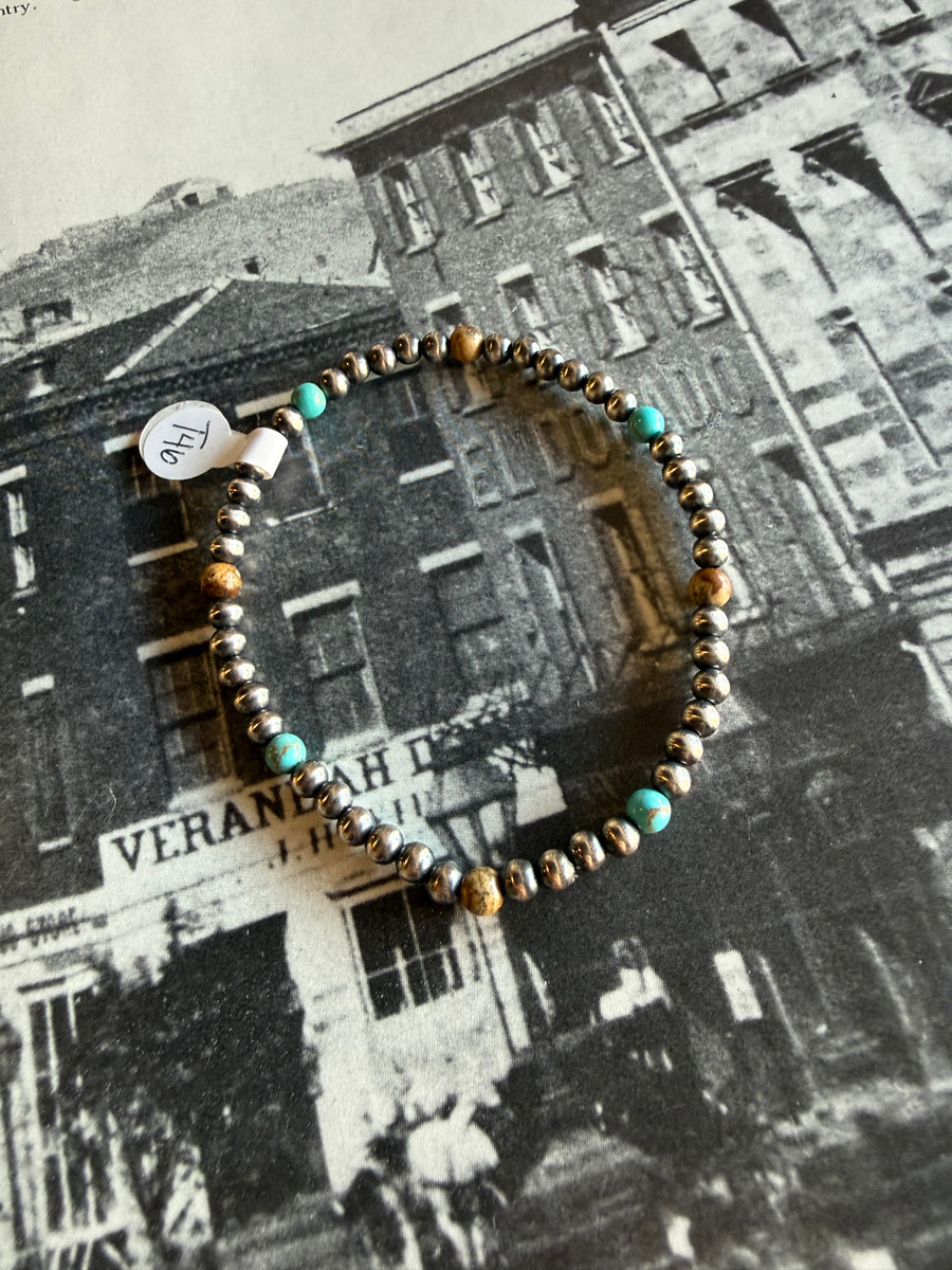 T46 Pearl Stretch Bracelet w/ Turquoise