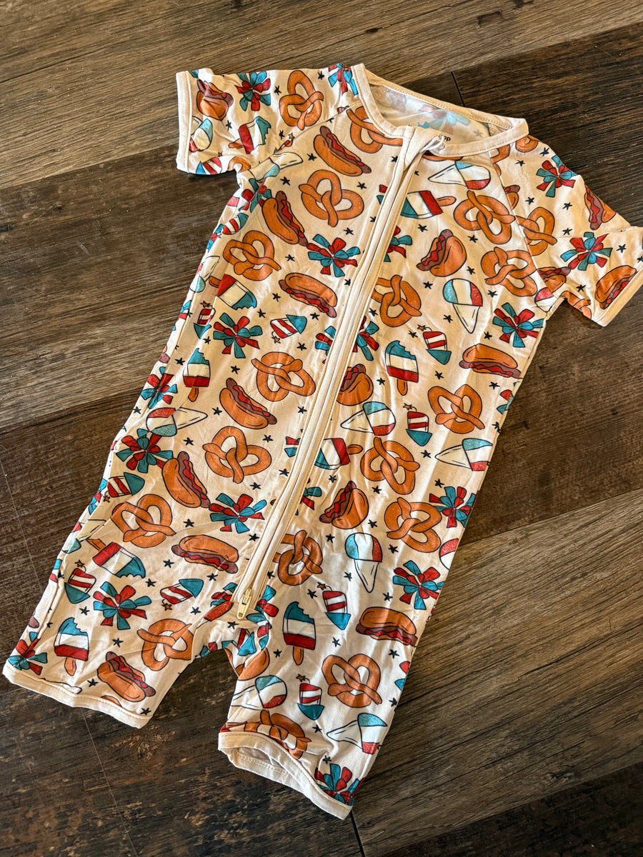 4th of July Snacks Bamboo Short Romper