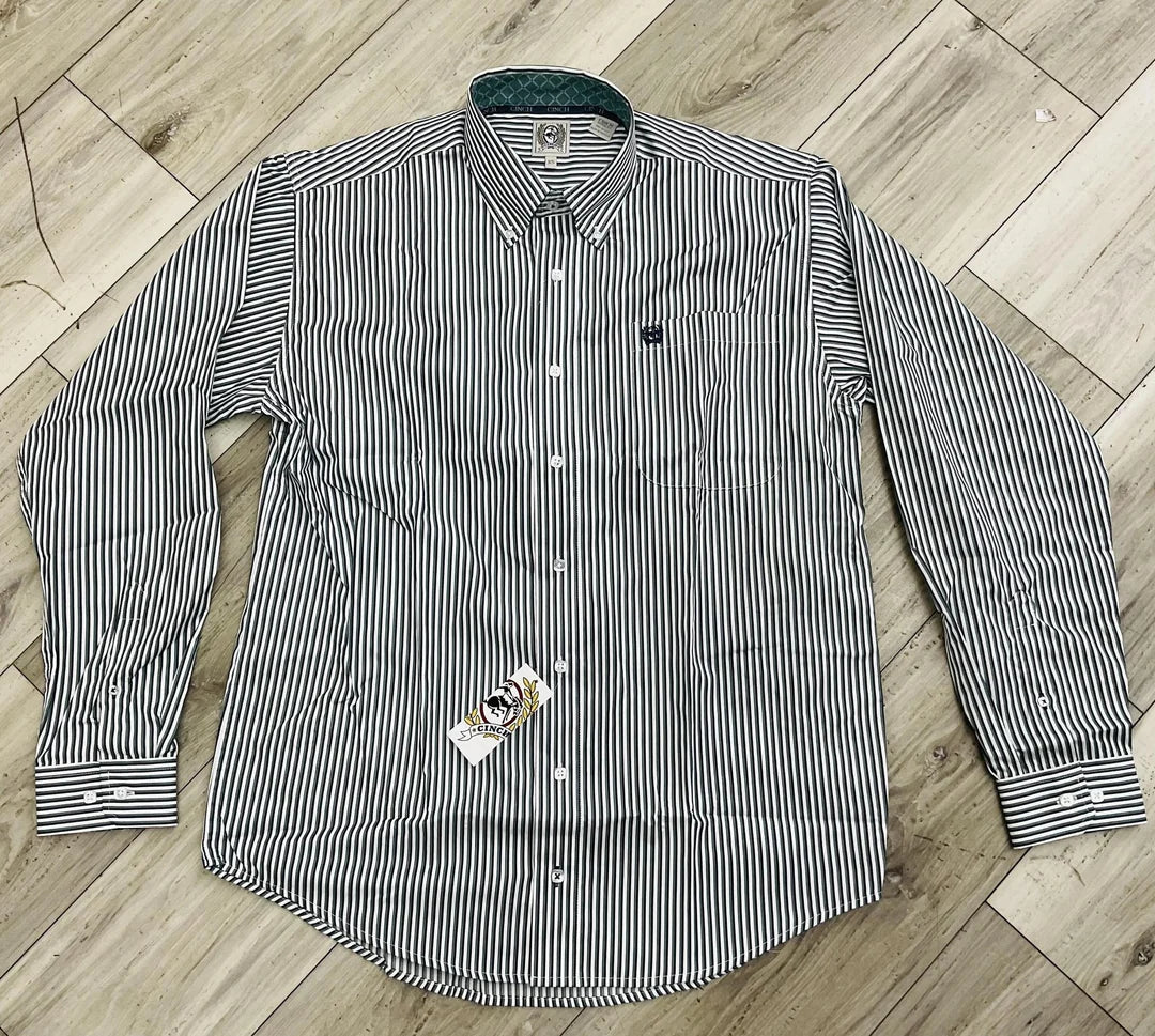 M135 Blue and Green Stripe Button Up Long-sleeve