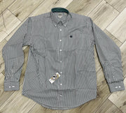 M135 Blue and Green Stripe Button Up Long-sleeve