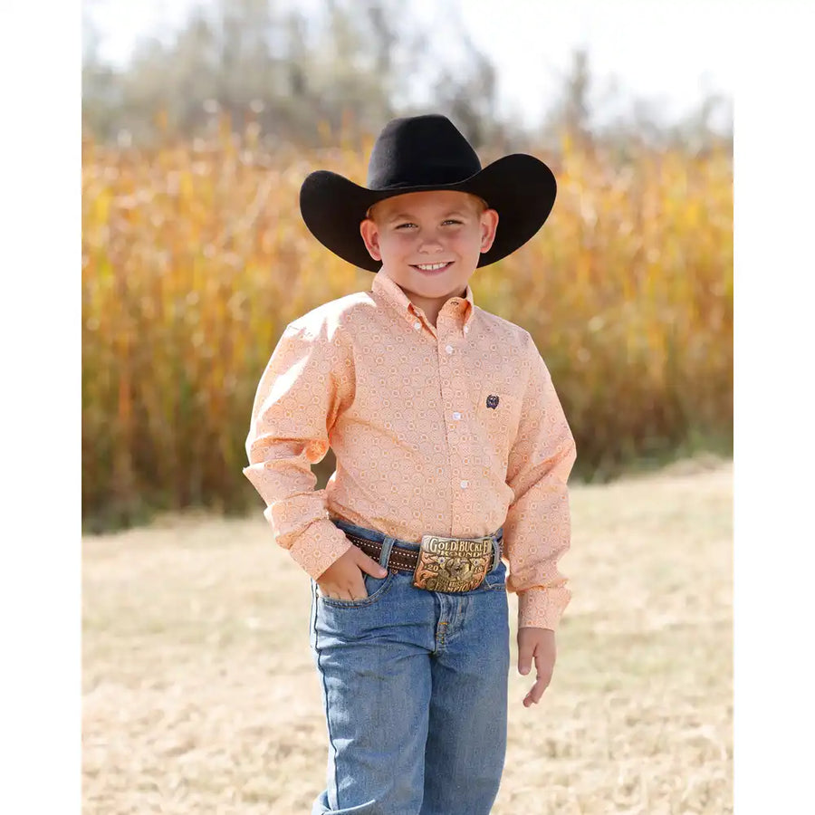 K424 Orange Button Up Long-Sleeve