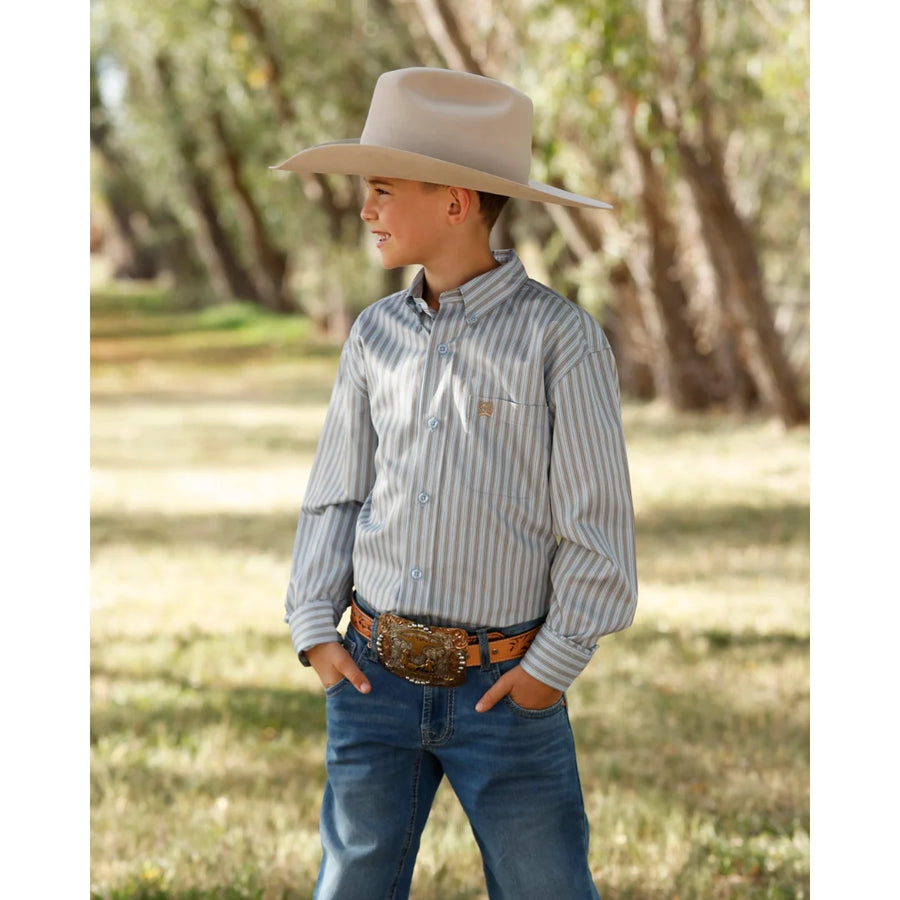 K428 Cinch Boys Stripe Light Blue Long-sleeve Button up