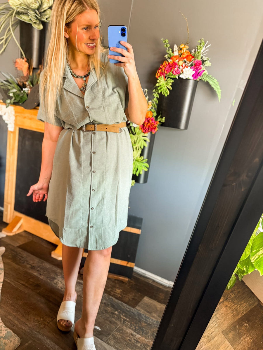 Sage button up dress