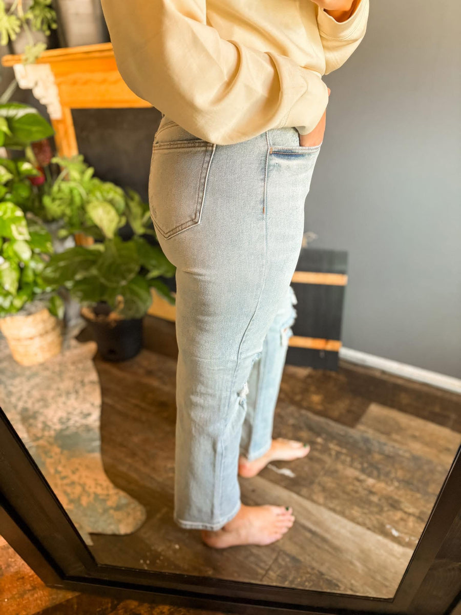 Denim jeans with holes