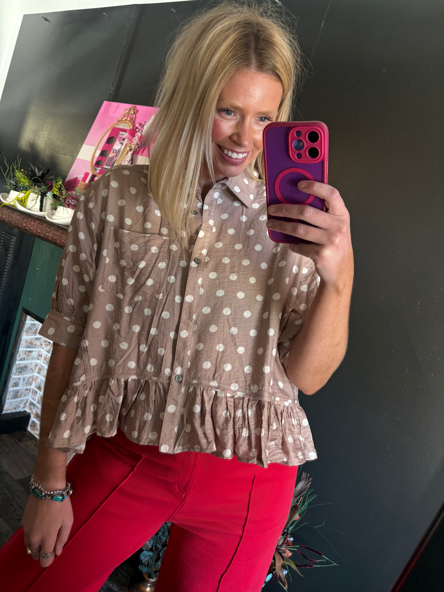 W97 Sand Polka Dot Top