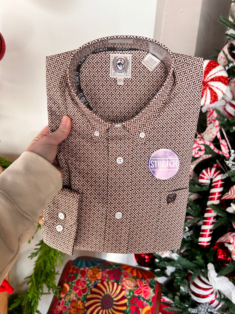 Multi brown abstract button up
