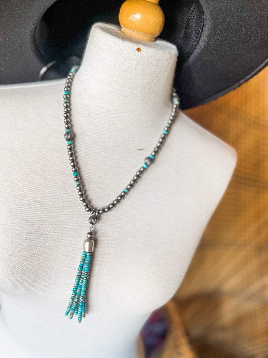 Turquoise Fringe Pearl Necklace